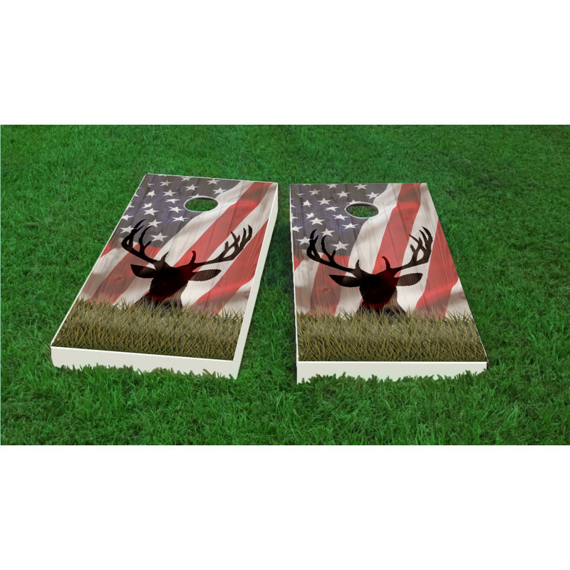 24" x 48" American Flag with Deer Faded Plastic Cornhole Board