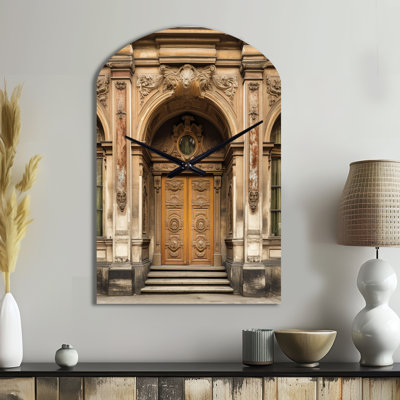Old Wooden Door With Carvings in Paris, France II - Unique Shape Paris Metal Wall Clock, Freeform Clock Print