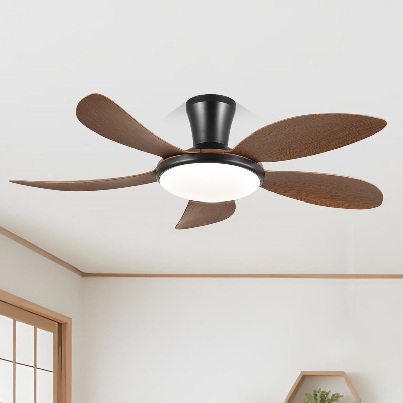 48 Inch 5-blade Modern Low Profile Ceiling Fans With Lights And Remote/app, Brown
