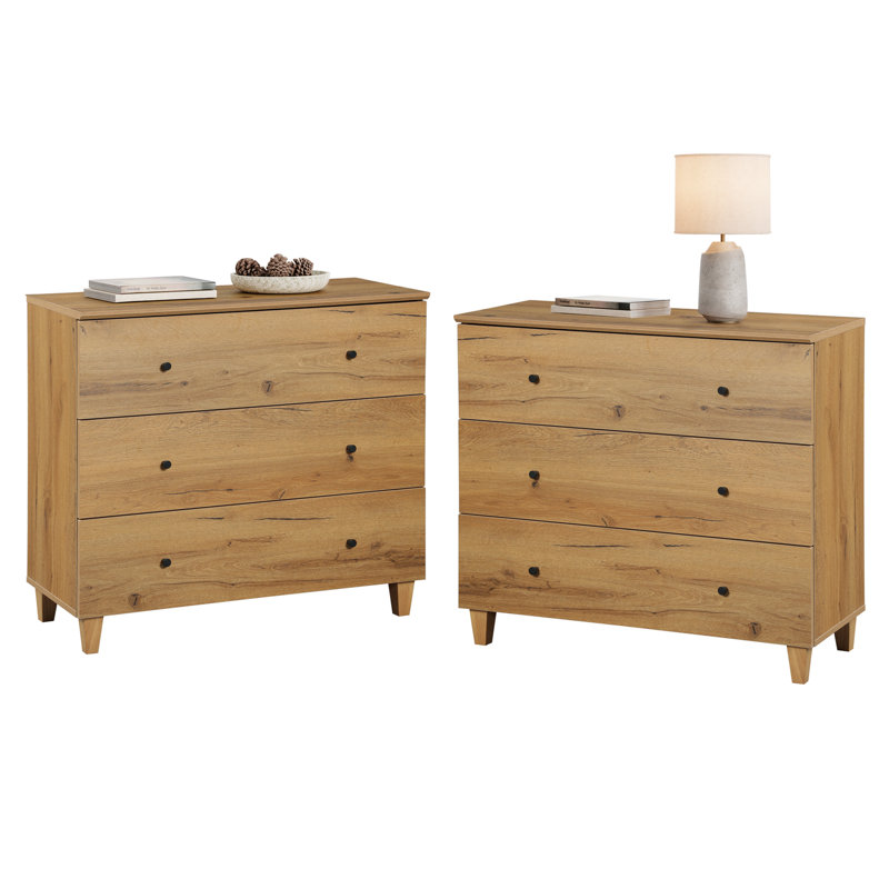 Nightstands With 3 Large Drawers For Bedroom, Set Of 2 Modern Wooden Closet Storage Organizer (Set of 2) - Brown