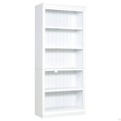 83.4" Tall Wood Bookcase With Light Strip,5-Tier Decor Bookshelves With Adjustable Shelves,Storage Organizer For Cds/Books,Free Standing Storage Shelves For Living Room,Home Office,White