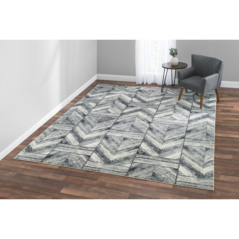 Tapis de zone grise bichon frisé géométrique Ovalle, Rectangle 8 pi x 10 pi