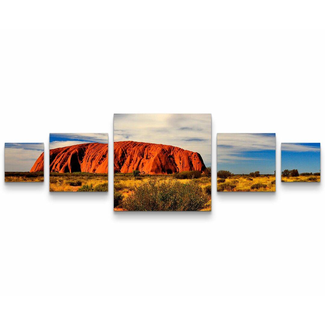 5-tlg. Leinwandbilder-Set Australischer roter Berg im Outback am Abend