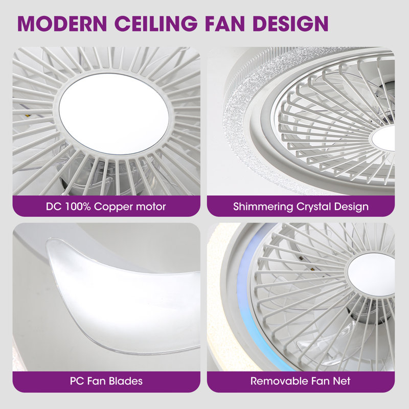 Makaiyla 20" Flush Mount Ceiling Fan Lights With RGB LED and Remote&App Control