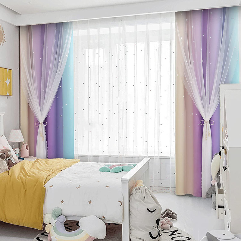 Panneaux de rideaux en polyester, L 52 po x L 95 po, Bleu / Mauve / Jaune