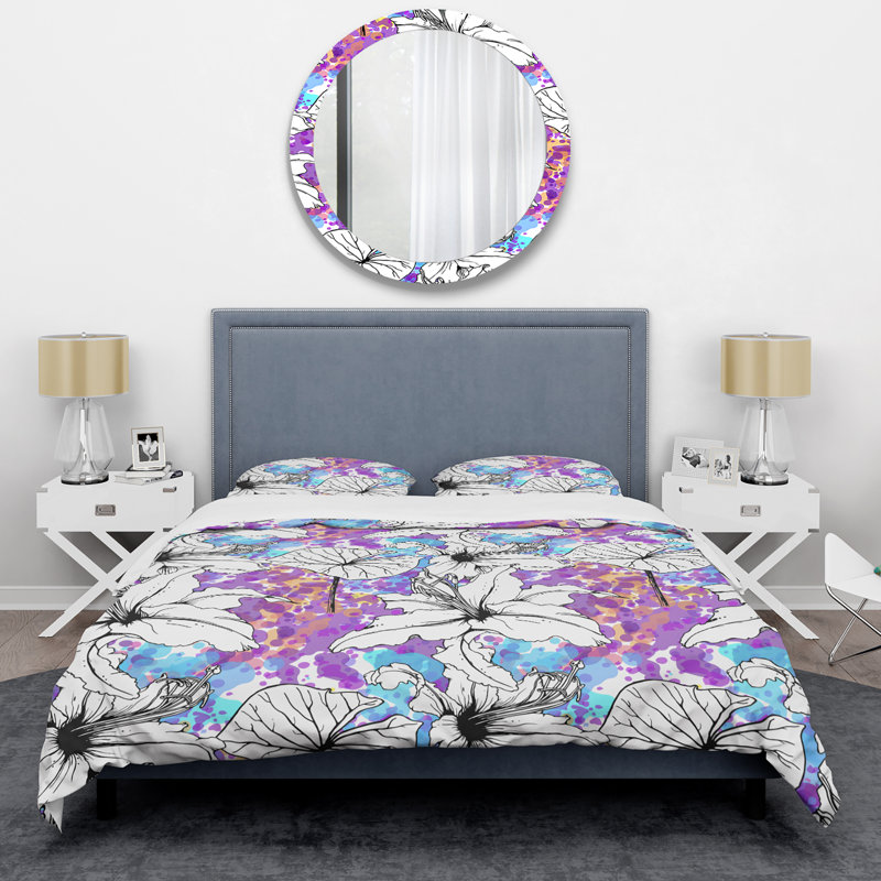 Ensemble de housse de couette à motif floral noir et blanc Cabin & Lodge, Housse de couette pour grand lit et 2 taies décor