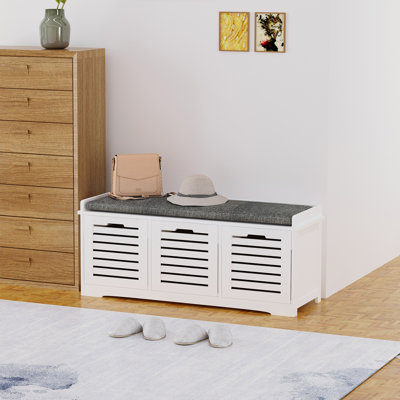 Tabouret à chaussures rembourré Demaria, chaise de rangement pour enfants, assise en lin, pour la maison