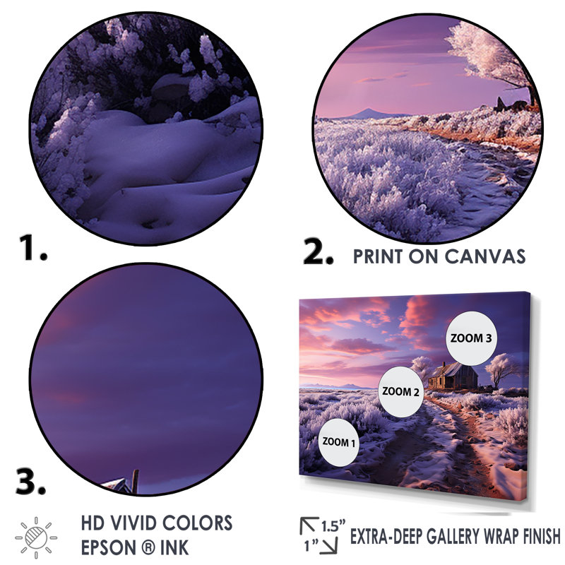 «Serenity Factory Lavender At Sunset», reproduction sur toile, Cadre flottant noir, H 16 po x l 32 po x P 1 po