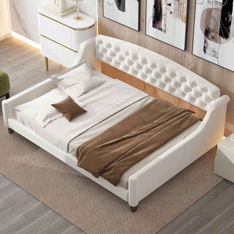 Modern Luxury Tufted Button Daybed, Beige, Full