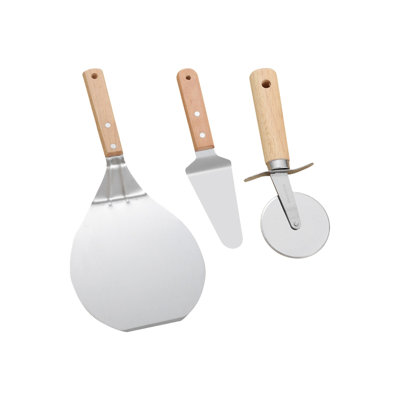 Stainless steel pizza scoop Stainless Steel Pizza Shovel With Wooden Handle  Large Pizza Shovel  Steak Pancake  Barbecue   Cake Transfer Shovel  Pizza Wheel Knife