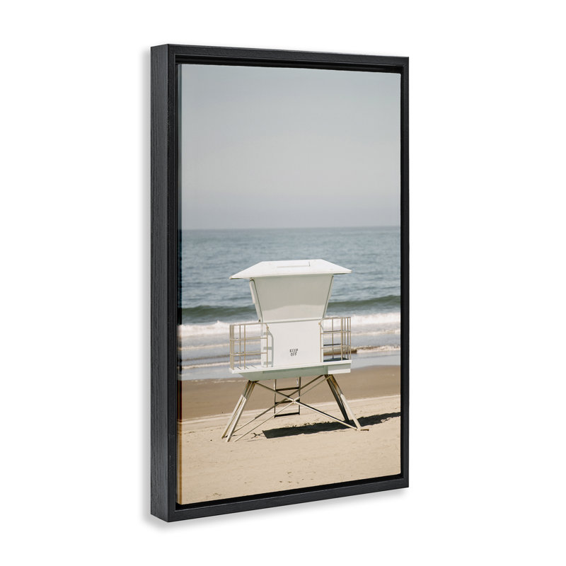  Toile flottante Surf Shack on Shore par Crystal Lynn Collins, Cadre flottant noir de jais, H 25 po x l 17 po