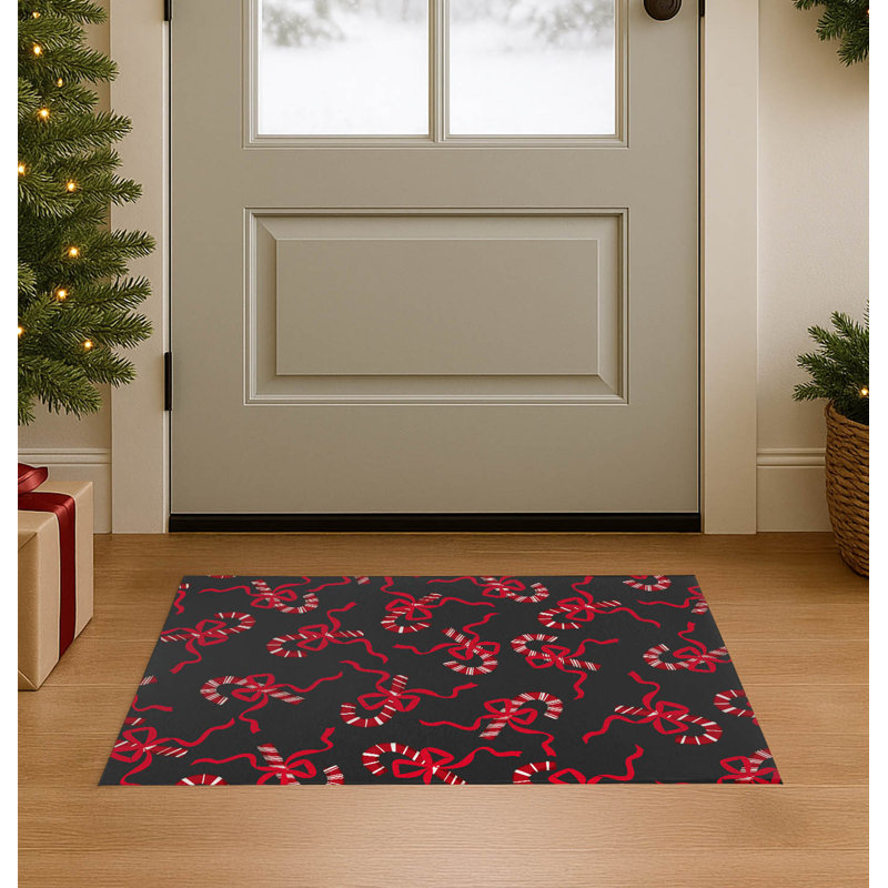 Paillasson Candycanes & Bows, L 36 po x L 60 po, Noir