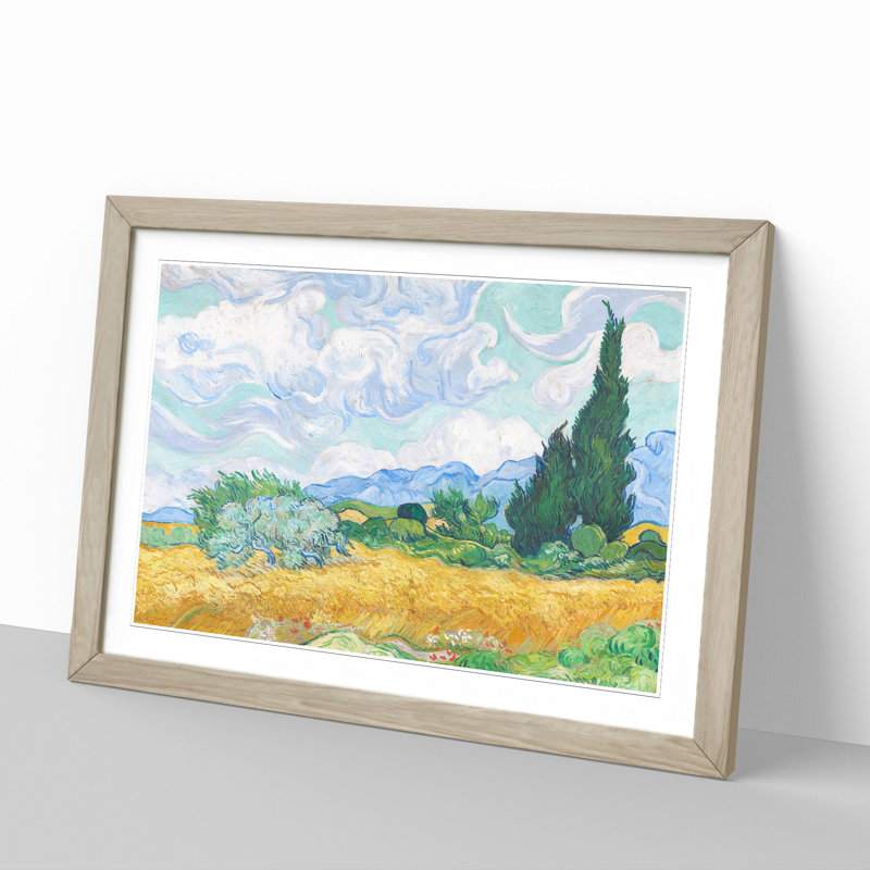 A Wheatfield with Cypresses Vol.2 by Vincent Van Gogh - Framed Print, Oak, 27cm H x 36cm W x 2cm D