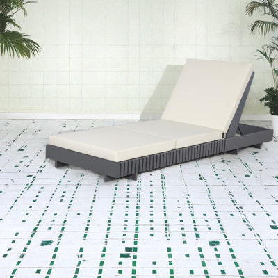 Modern Acacia Wood Patio Chaise Lounges, Adjustable Recliner, Space-saving Design