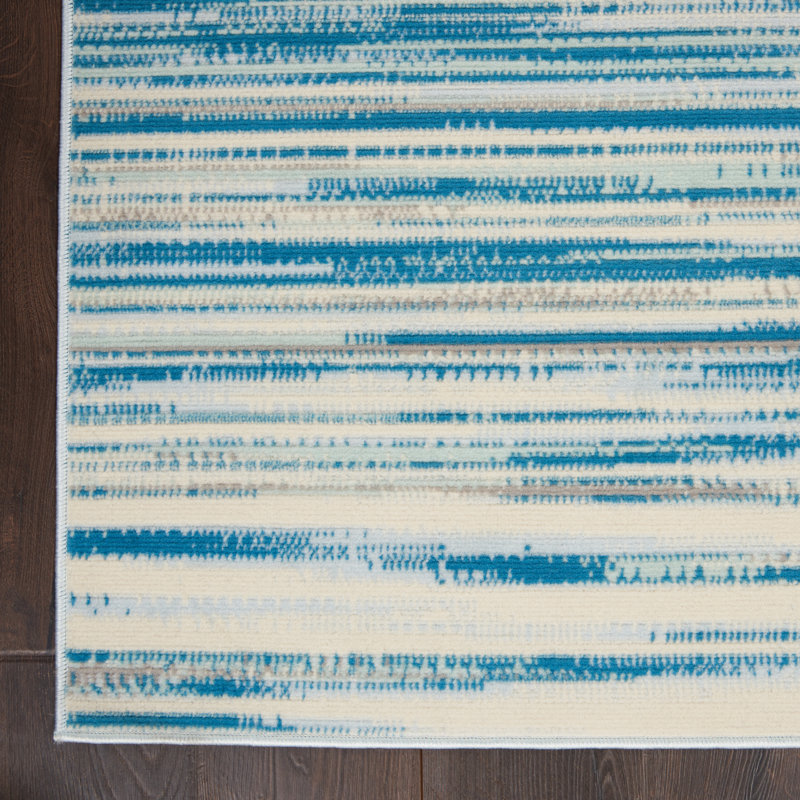 Tapis bleu abstrait tissé à la machine Poyen, Rectangle 7 pi x 10 pi