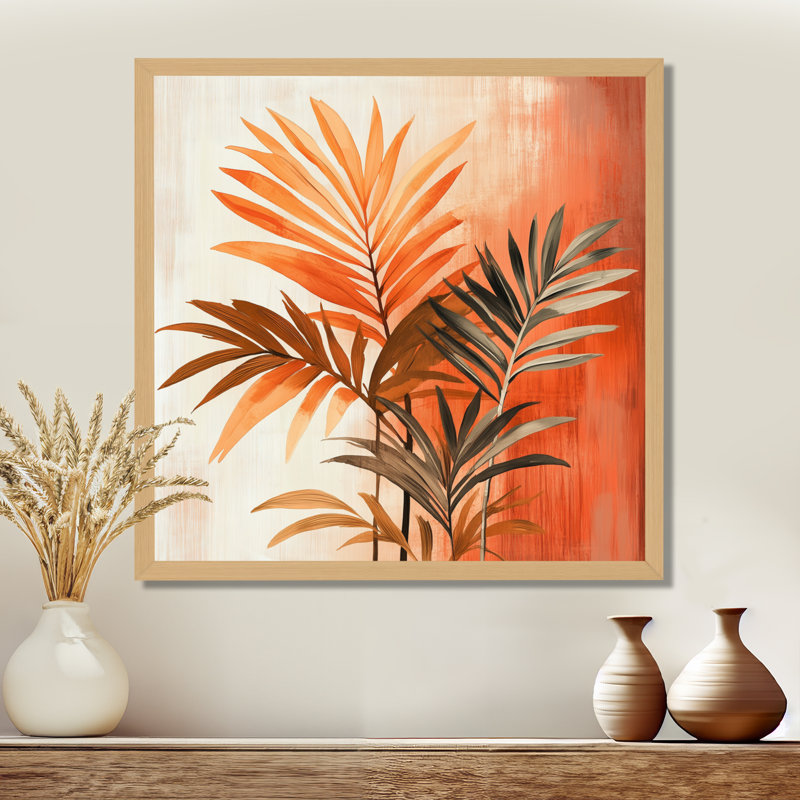 Ambiance Palmiers Orange Noir et Terre Cuite II - Tableau encadré Palmiers et Arbres, H 36 po x l 36 po