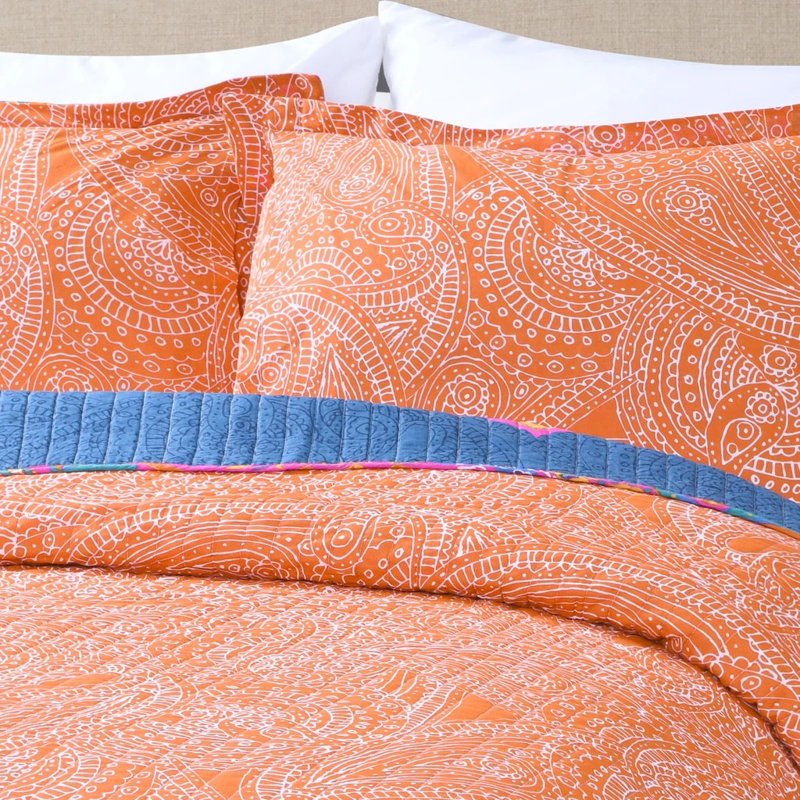 King Navy Cotton Reversible Boho Chic Quilt Set