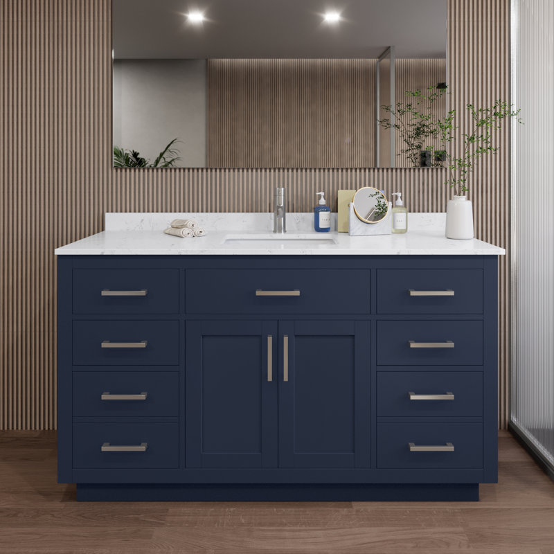 Beckett TK 60'' W Single Vanity, Carrara Cultured Marble, Dark Blue, Brushed Nickel
