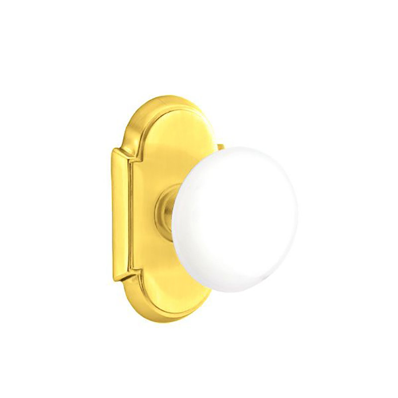 Privacy Door Knob with Arch Rosette, Polished Brass
