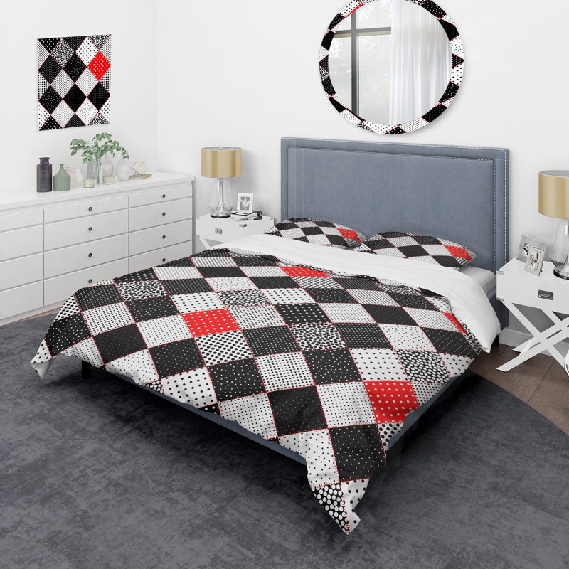 Black and White Patchwork - Abstract Duvet Cover Set - Microfiber Polyester, King Duvet Cover + 2 King Shams