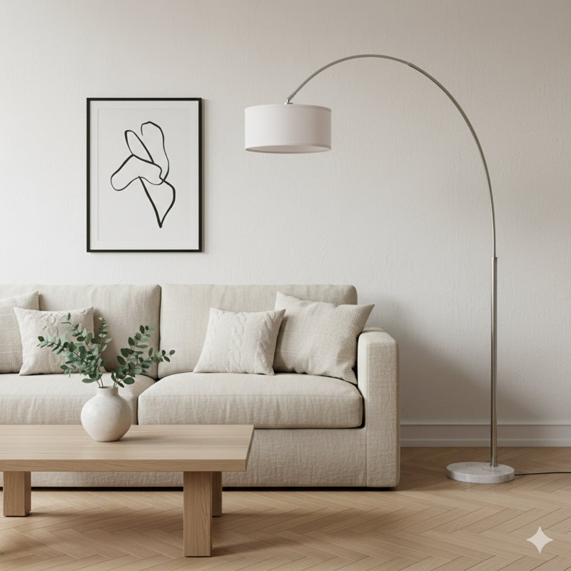 81 po. H 81 po. HANCHE BLANC AVEC LAMPE DE SOL À BASE DE MARBRE (1PC / CTN) (2,75 / 46,20)