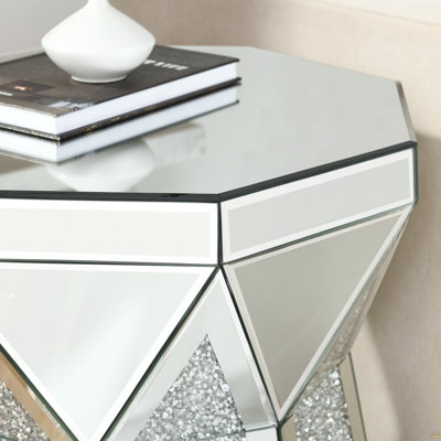 Table basse de style tambour avec incrustation de cristal miroir