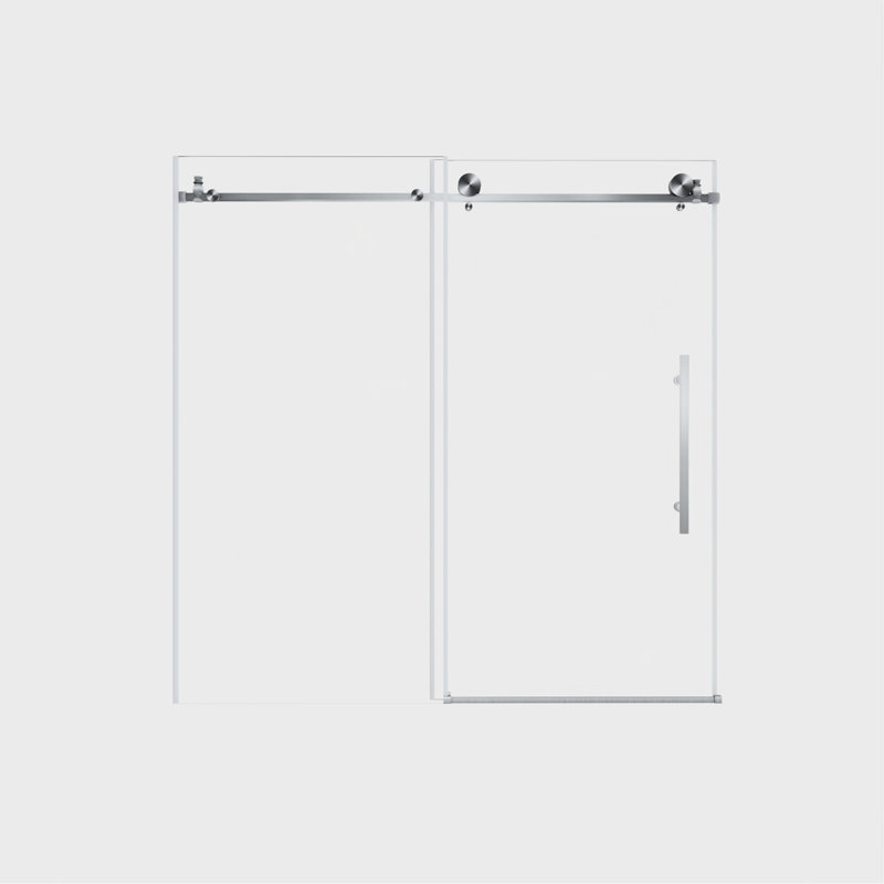 Frameless Shower Door 56-60 "W X 60" H, 1/4 "(6 Mm) Clear Tempered Glass, Explosion Proof Film, Stainless Steel Handle