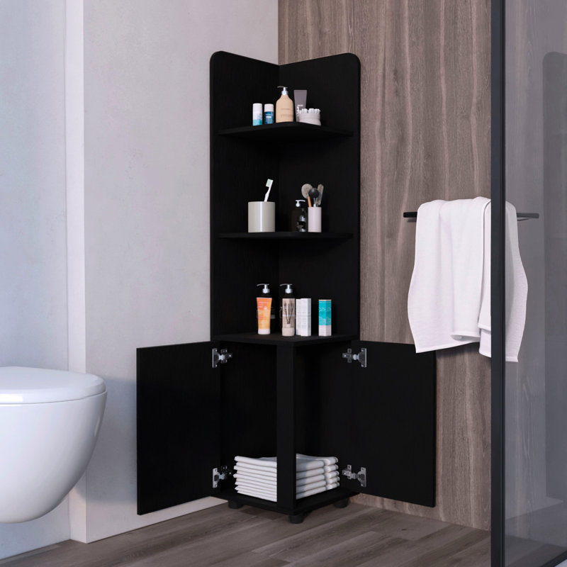 Armoire de salle de bain noire à 3 tablettes avec 3 portes d'angle pour salle de bain