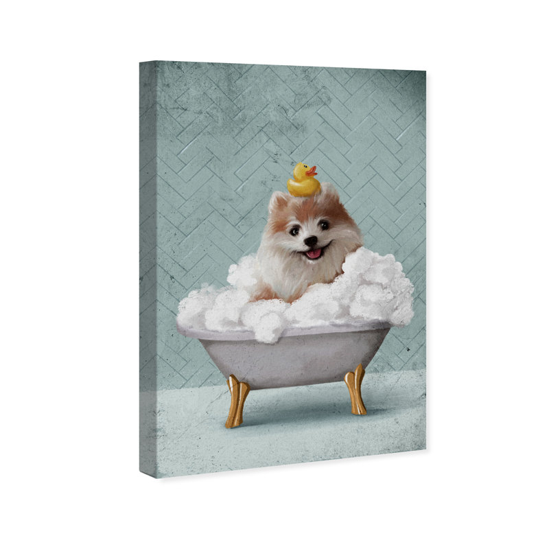 " Bathtime Pupper " Painting Print, Wrapped Canvas, 30" H x 20" W 