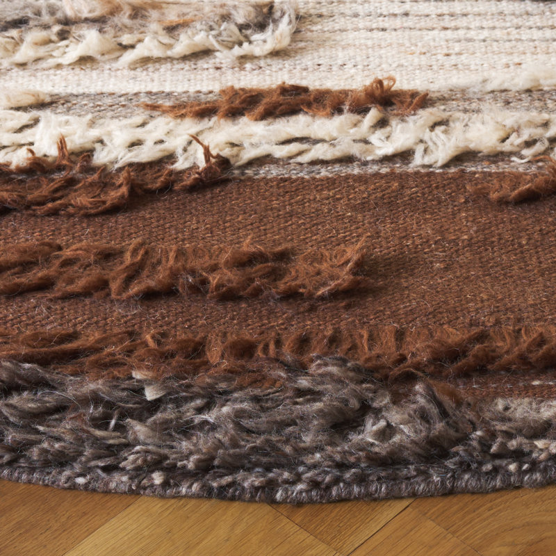 Alimatou Hand Knotted Wool/Cotton Abstract Rug in Gray/Brown, Round 6'