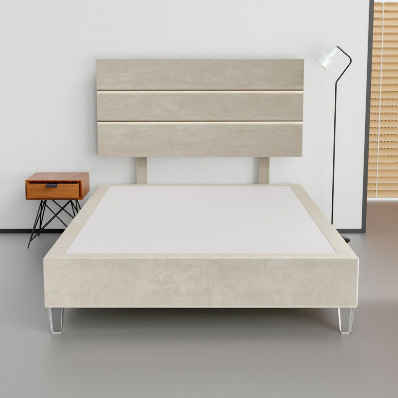 Lit plateforme tapissier Alisander, Double court, Taupe