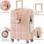 Ensemble de bagage rigide en ABS rose 3 pièces, bagage à main approuvé par la compagnie aérienne avec porte-gobelet, roulettes et verrou TSA
