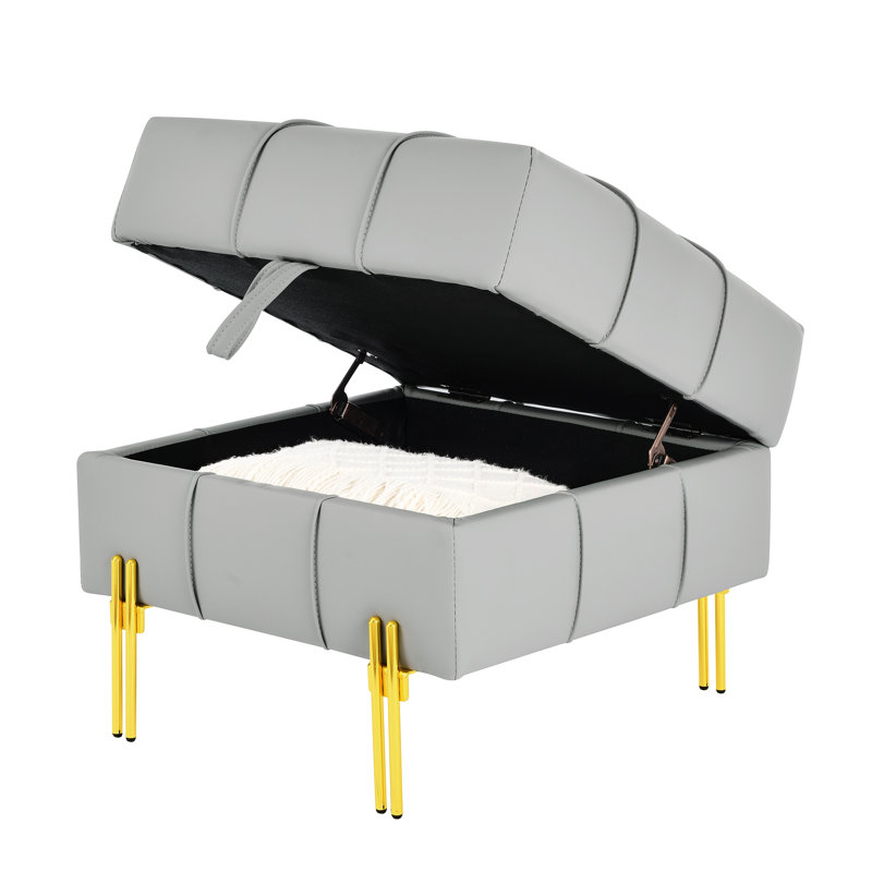 Pet- Scratch Leather - 22 Inches Gray With Entryway Storage Bench And Golden Legs, Gray