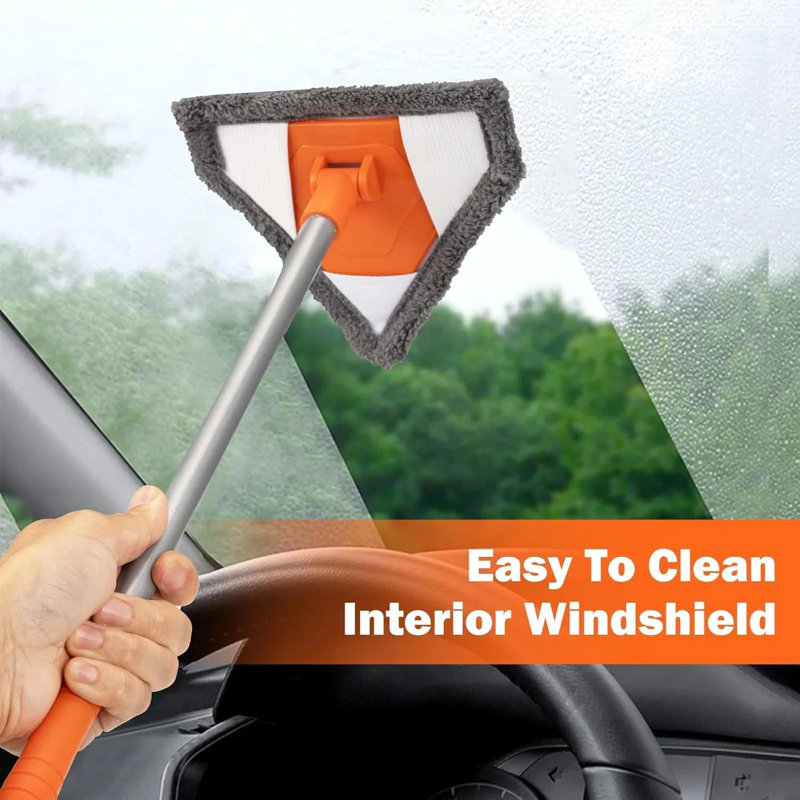 Windshield Interior Cleaner Tool, Auto Glass Wash Brush With 2 Washable & Reusable Microfiber Pads, Car Interior Triangular Mop Cleaning Kit For Trucks, Suvs, Rvs And Home Windows