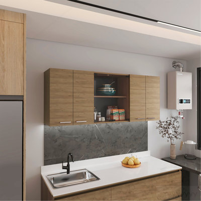 Wall Cabinet 24" H, Four Doors, With Two Internal Shelves And Internal Plate And Glass Organizer, Two Storage Shelves With Two Glass Doors