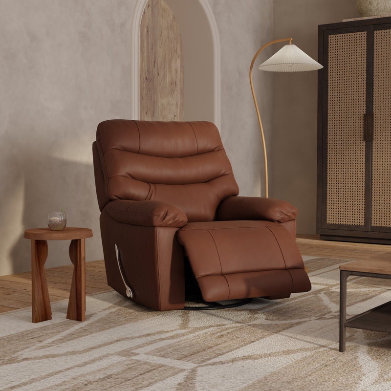 Morris Swivel Glider Recliner with Manual Footrest, Pecan
