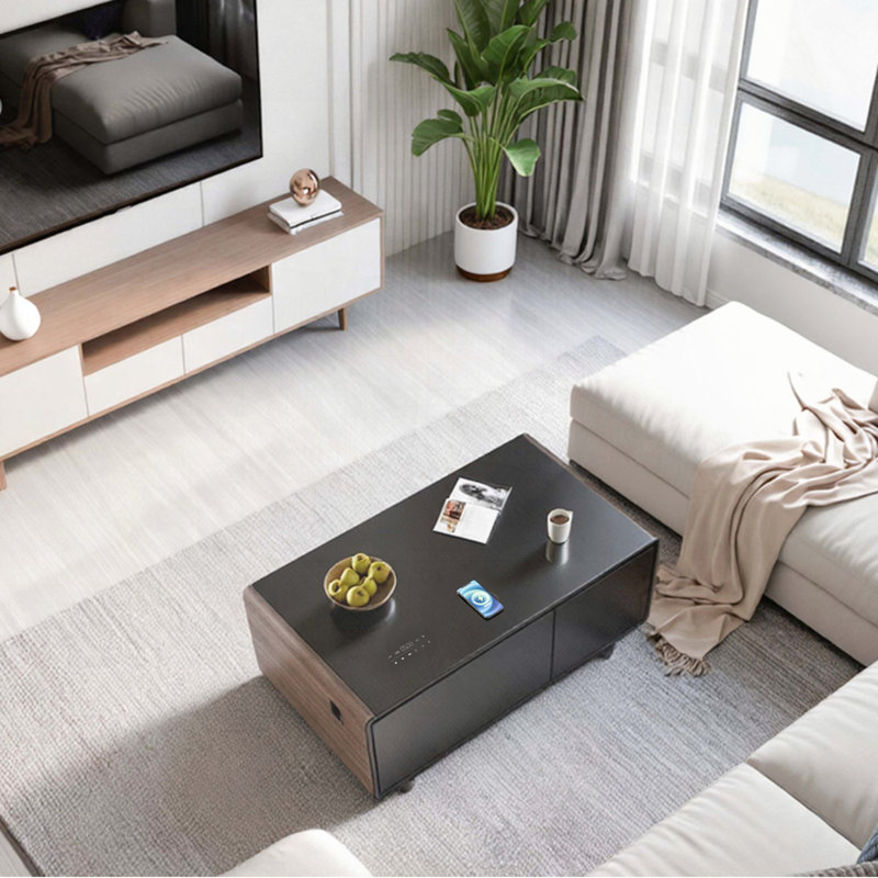 Table basse intelligente avec tiroirs réfrigérés intégrés, haut-parleur Bluetooth et chargement sans fil - brun, Brun