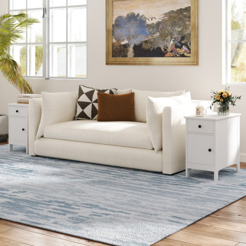 Flip Top End Table with Charging Station USB Ports Outlets and Drawer, White