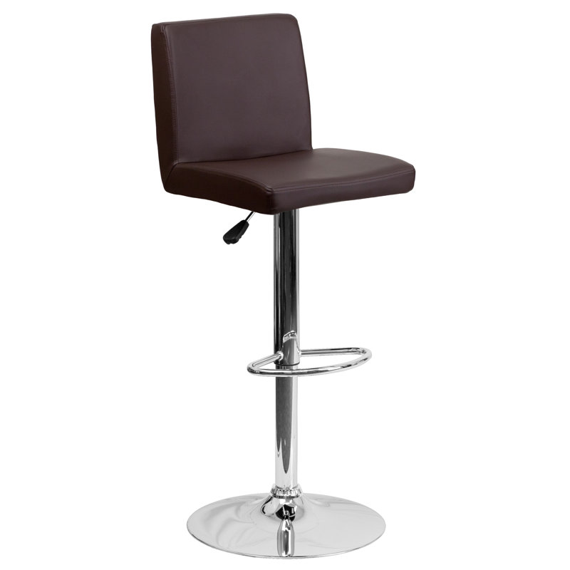 Winnols Contemporary Vinyl Adjustable Height Barstool with Panel Back and Chrome Base, Brown
