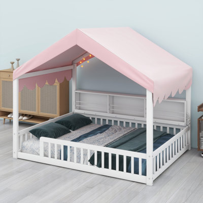 LED-Lit Daybed With Guard Fence, Hidden Bookshelves & Starry Curtain