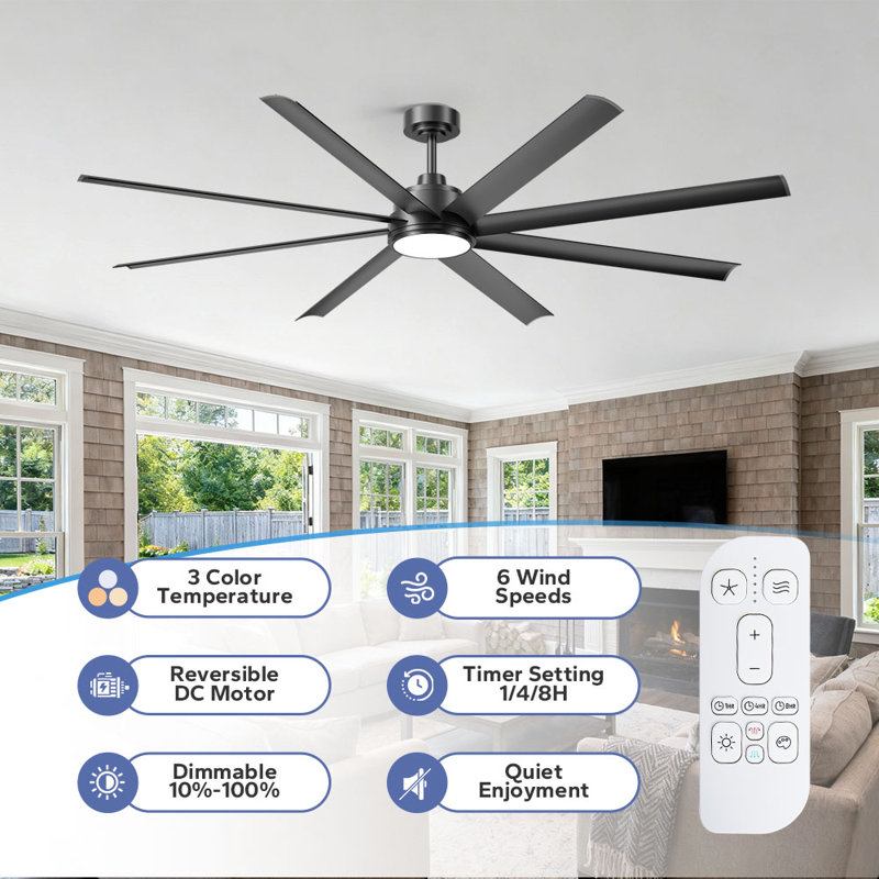 8 Blade Ceiling Fan With Remote, Quiet Reversible Dc Motor, Ceiling Fan With Led Light, Large Modern Ceiling Fan For Indoor & Covered Outdoor Spaces