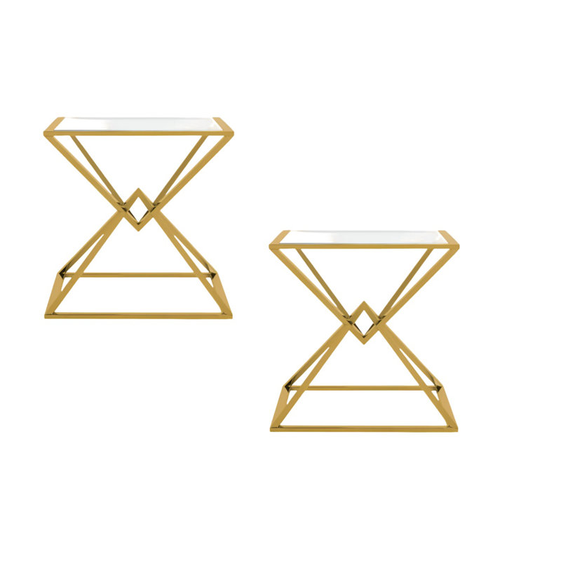 Glass Top End Table Set, Gold