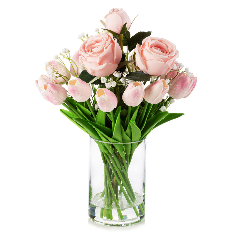 Tulipe artificielle et rose dans un vase, Rose