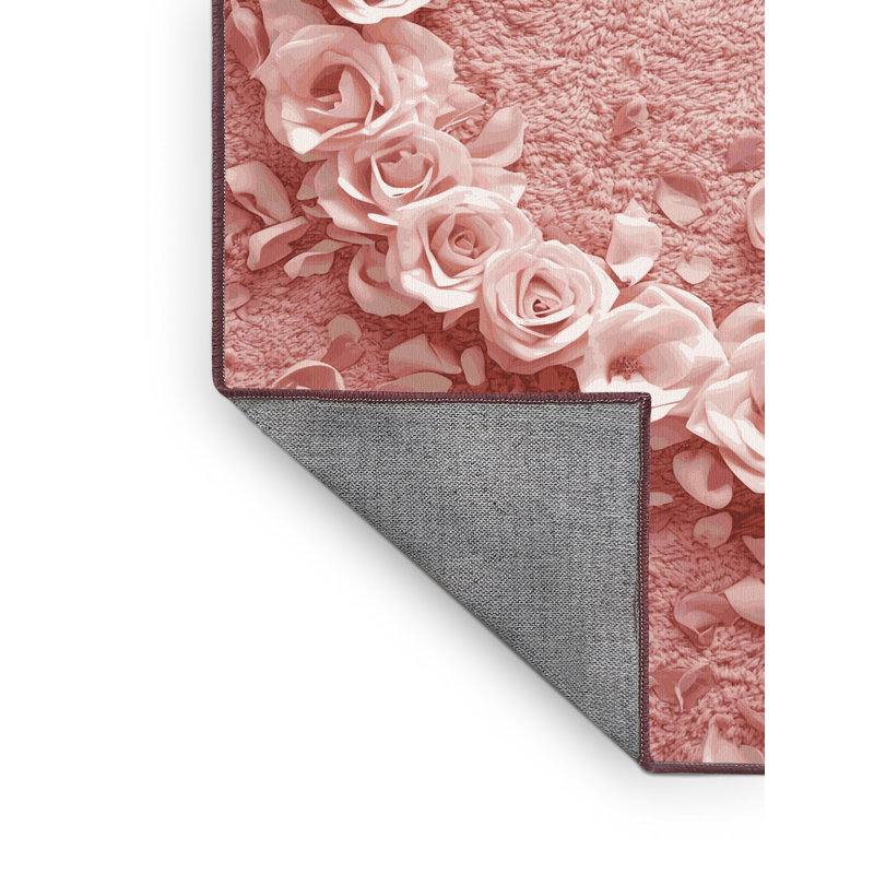 Machine Washable Norridge Valentines Modern & Contemporary Abstract Rug in Beige – Rose Binding, 7x10