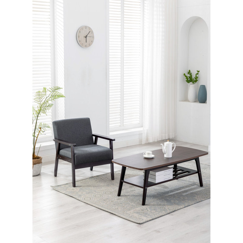 Table basse avec fauteuil, accoudoirs de 21 po de hauteur, largeur de siège de 20,5 po, lin gris, l 47 po x P 21,5 po x H 17 po et siège en mousse