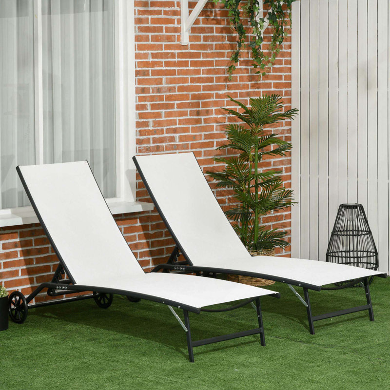 Ensemble de 2 chaises longues d'extérieur avec roulettes et 5 positions réglables pour le patio, la plage, la cour, la piscine