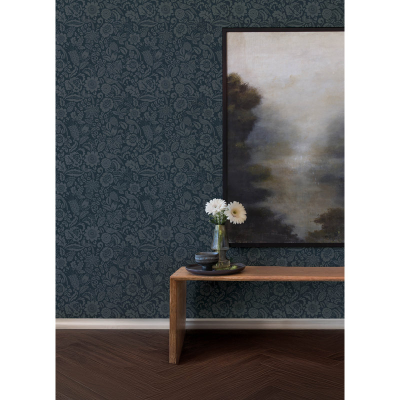 Marta Navy Floral Trail Wallpaper, Navy