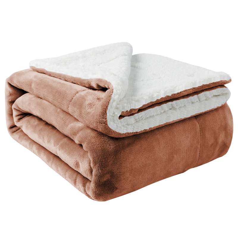 Couverture réversible en molleton ultra-doux Sherpa, Lit simple, Chameau