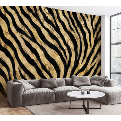 Wall Mural Peel and Stick Wallpaper Abstract Zebra Print Beige Black Self-Adhesive Removable Contact Paper Wall Decor for Living Room Bedroom 100"H x 144"W
