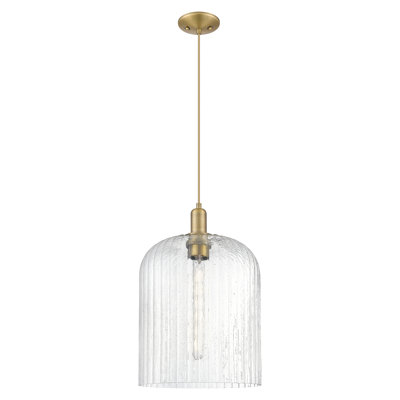 Downtown Urban - Bridal Veil - 1 Light 12" Cord Hung Mini Pendant - Brushed Brass Finish - Seedy Shade
